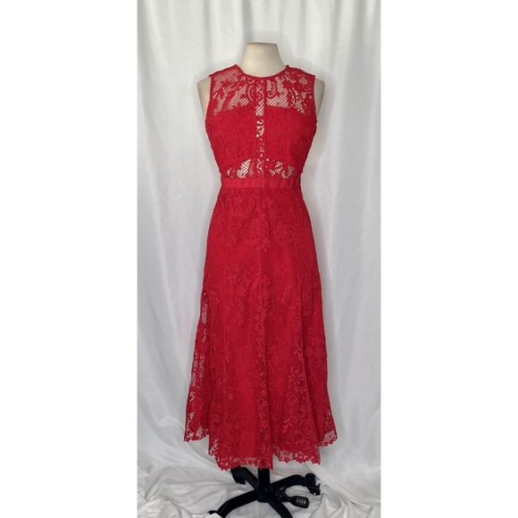 SELF-PORTRAIT Red Floral Lace High Neck Midi Dress Party Holidays Coquette 8 - Picture 3 of 16